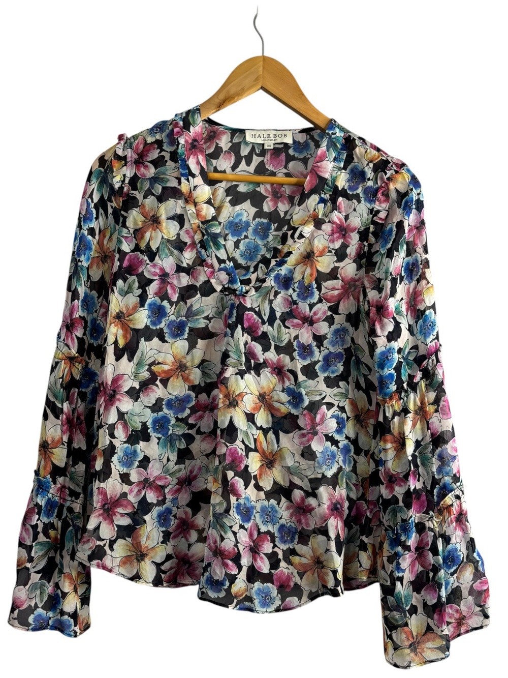 Hale Bob floral chiffon blouse multicolored floral print viscose women’s size XS